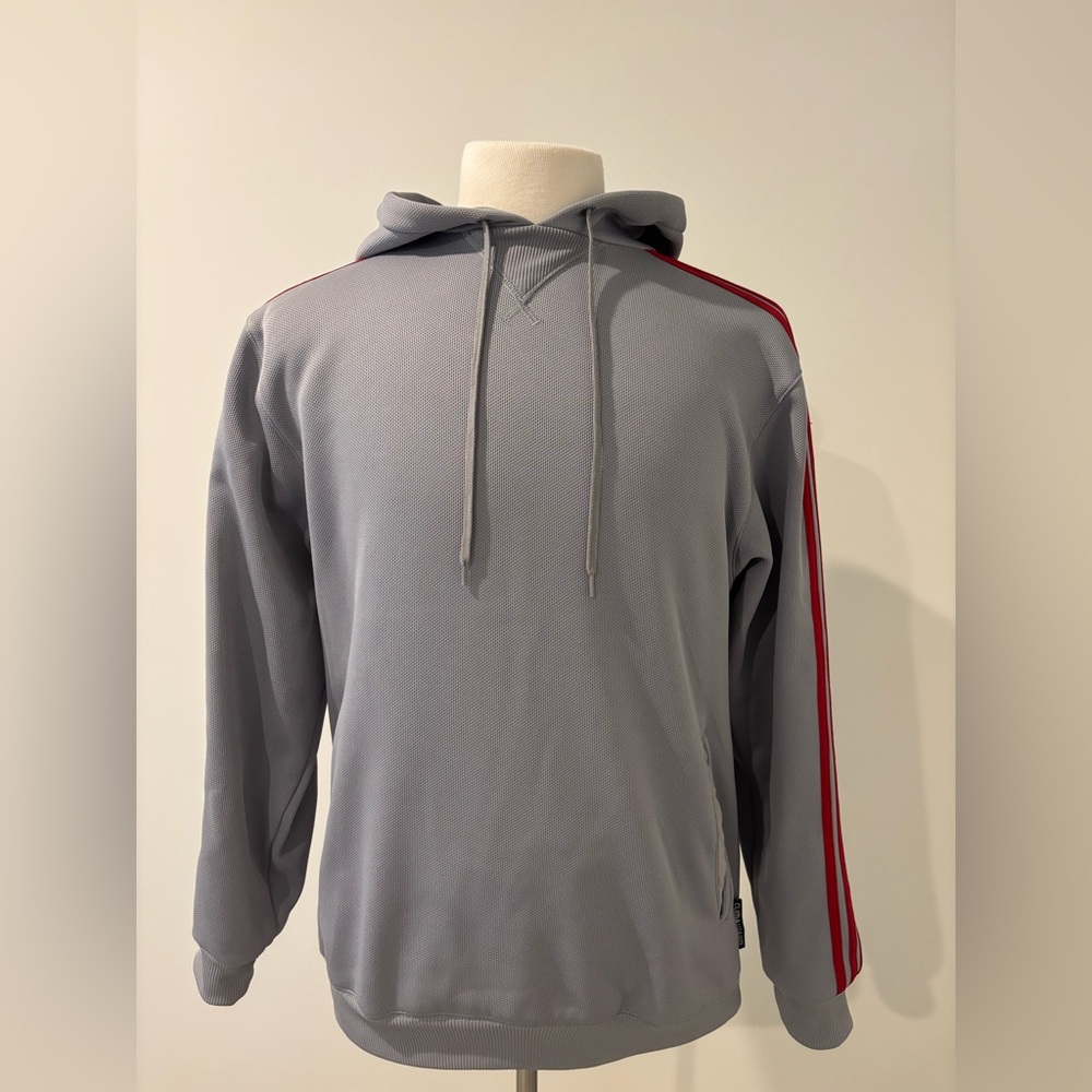 Adidas Silver with Red Stripes Drawstring Hoodie